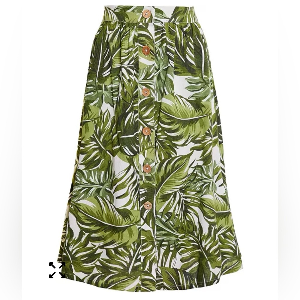 BCBGeneration Green Leaf Print A-Line Skirt - Picture 1 of 6